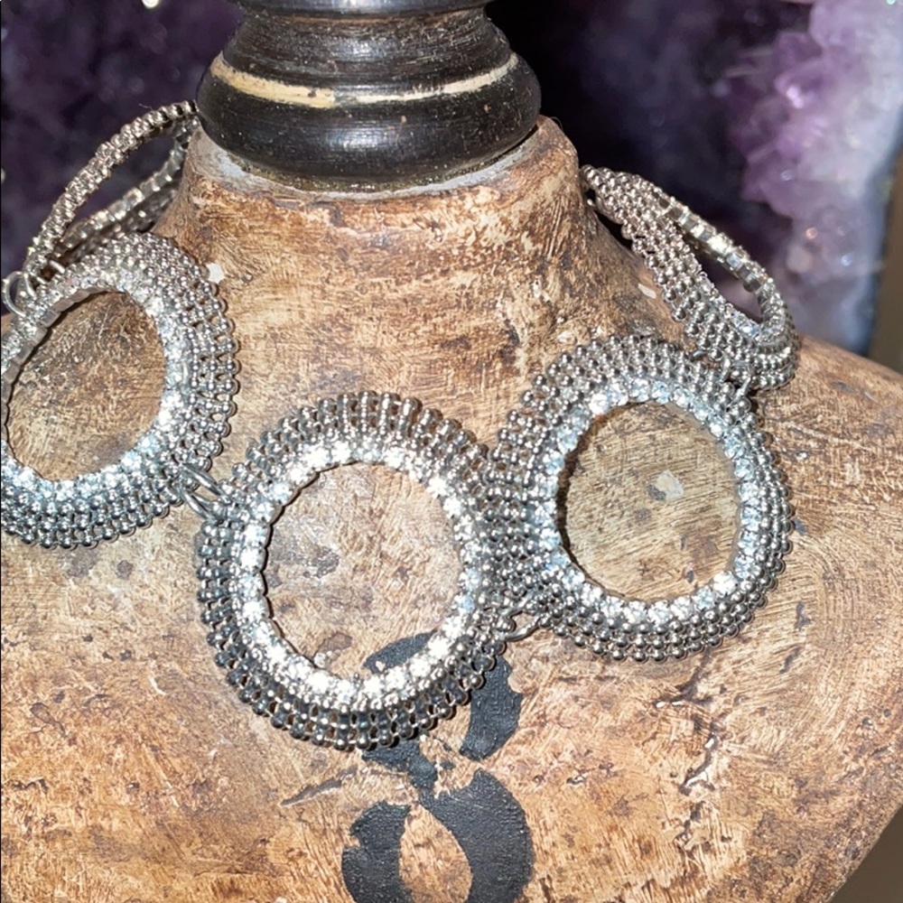 Unique silver circle rhinestones bracelet